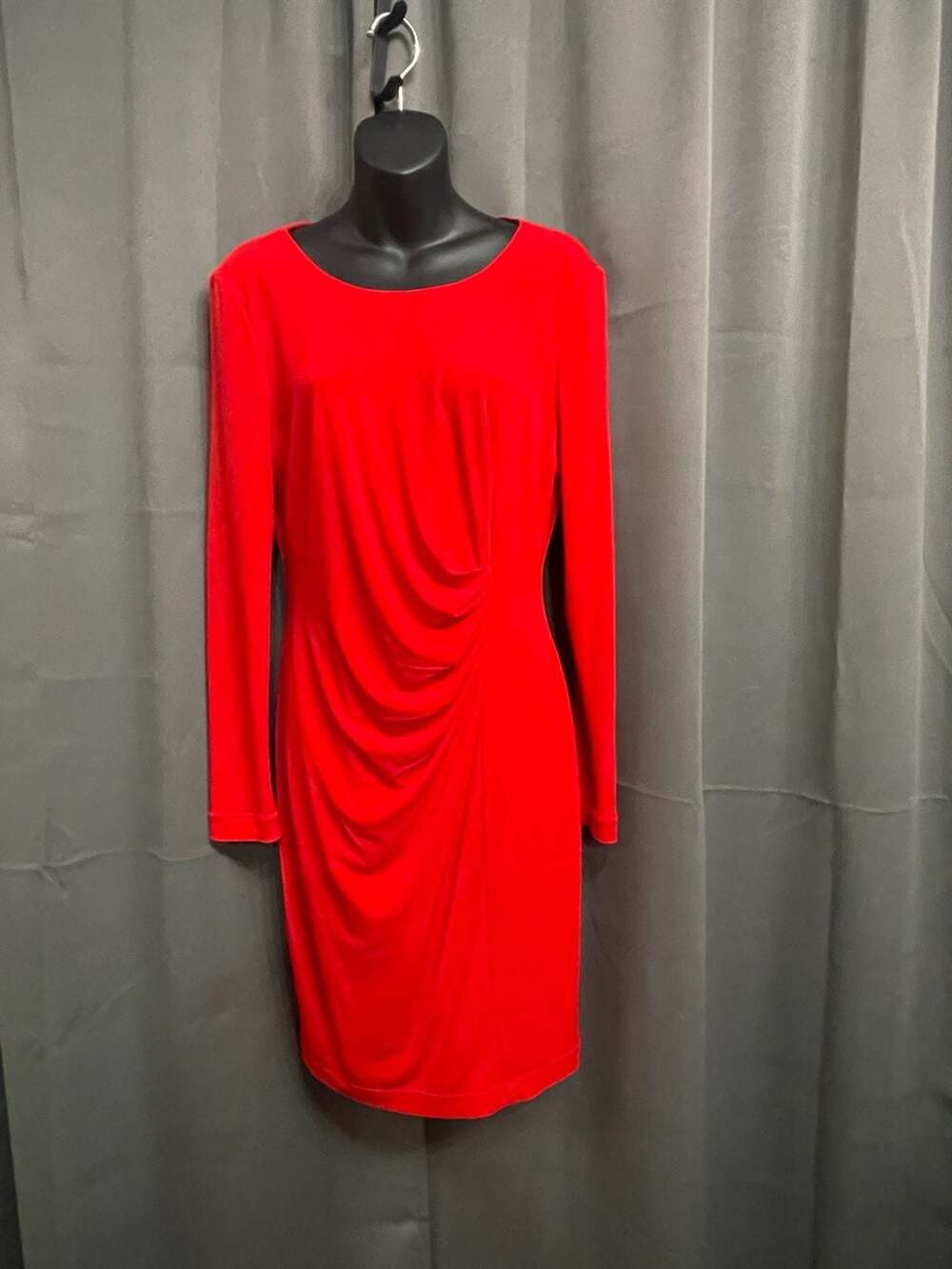 Calvin Klein Red Long Sleeve Ruched Sheath Dress